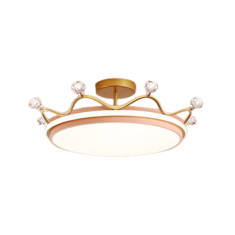 Nordic Crown Schlafzimmer Deckenleuchte kreative warme moderne Licht Luxus zweite Schlafzimmer Prinzessin Mädchen Kinderzimmer Kronleuchter 3 color dimming rosa von Joom DACH