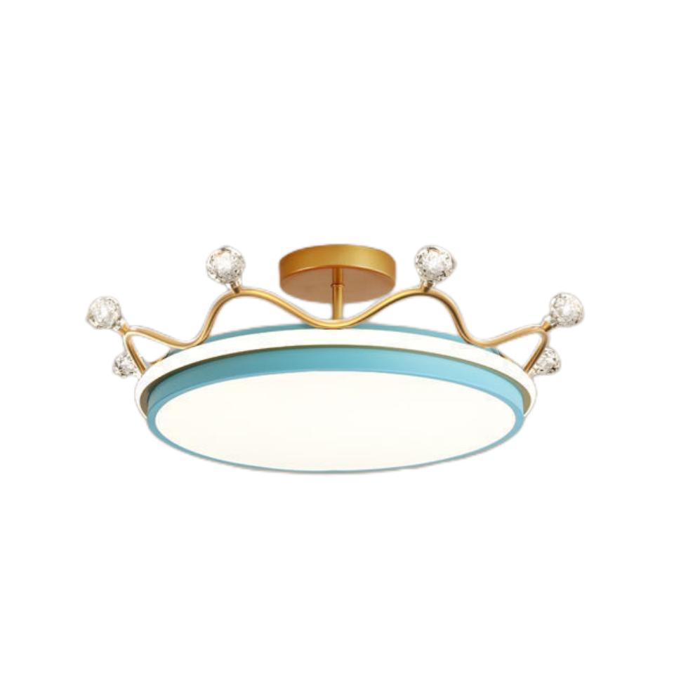 Nordic Crown Schlafzimmer Deckenleuchte kreative warme moderne Licht Luxus zweite Schlafzimmer Prinzessin Mädchen Kinderzimmer Kronleuchter 3 color dimming blau von Joom DACH