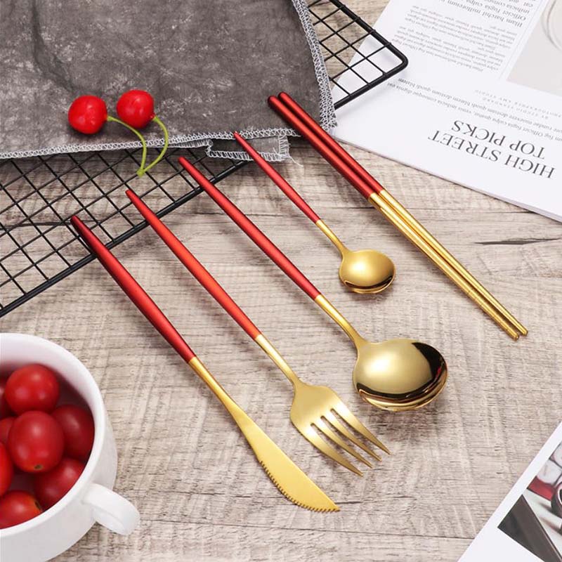 Nordic Edelstahl Steak Messer Gabel Löffel Teelöffel Essstäbchen 5 Stück Set Spiegel Matted Luxus Küche Geschirr Set Home Party Geschirr Set 5 pcs set rot Nordic Edelstahl Steak Messer Gabel Löffel Teelöffel Essstäbchen 5 Stück Set Spiegel Matted Luxus Küche Geschirr Set Home Party Geschirr Set 5 pcs set rot von Joom DACH