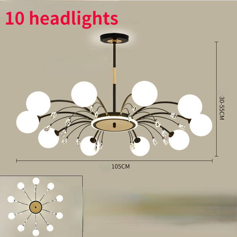 Nordic LED Kronleuchter Innen Glas Wohnzimmer Esszimmer Schlafzimmer Beleuchtung Moderne Hängende Decke Kupfer Lampe 10 headlights schwarz von Joom DACH