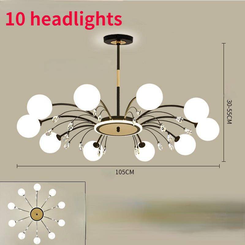 Nordic LED Kronleuchter Innen Glas Wohnzimmer Esszimmer Schlafzimmer Beleuchtung Moderne Hängende Decke Kupfer Lampe 10 headlights schwarz von Joom DACH
