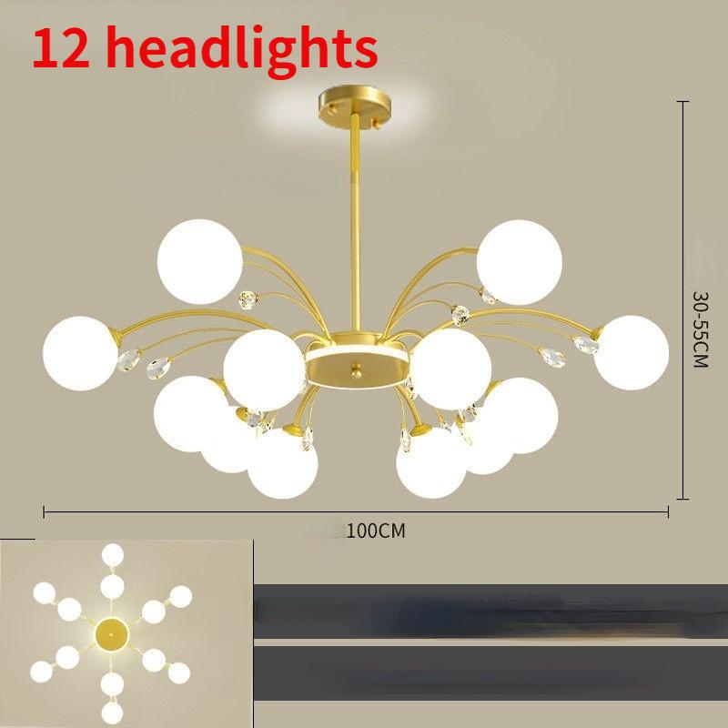 Nordic LED Kronleuchter Innen Glas Wohnzimmer Esszimmer Schlafzimmer Beleuchtung Moderne Hängende Decke Kupfer Lampe 12 headlights gold von Joom DACH
