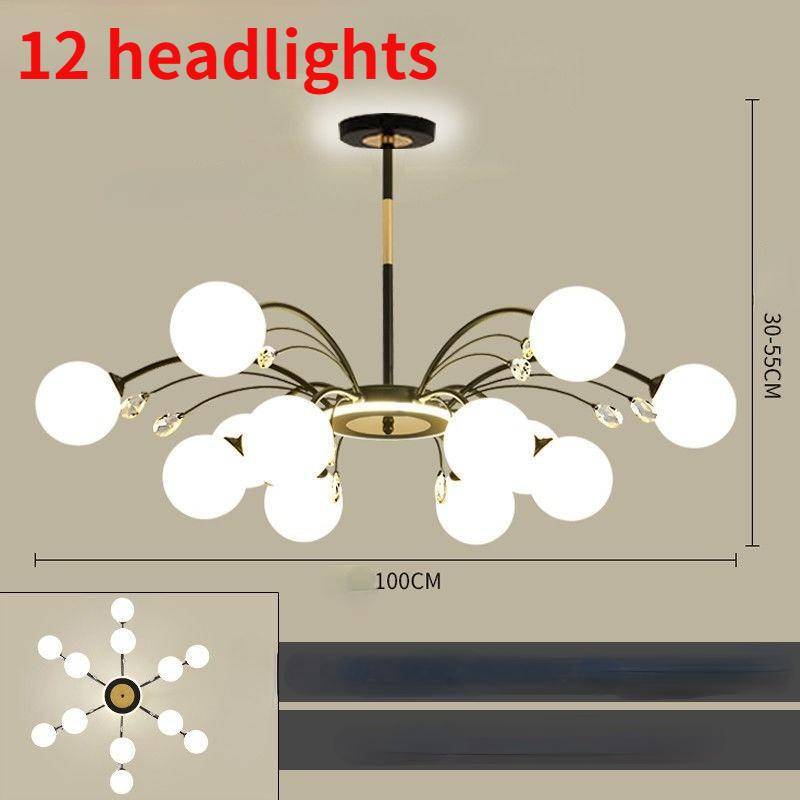 Nordic LED Kronleuchter Innen Glas Wohnzimmer Esszimmer Schlafzimmer Beleuchtung Moderne Hängende Decke Kupfer Lampe 12 headlights schwarz von Joom DACH