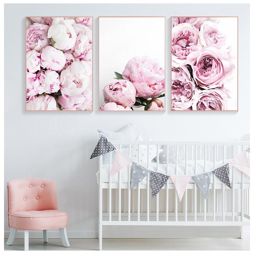 Nordische minimalistische Poster und Drucke Rosa Pfingstrose Blume Kinderzimmer Dekor Leinwand Malerei Wand Kunst Bild für Wohnzimmer Kein Rahmen 21*30cm No Frame von Joom DACH