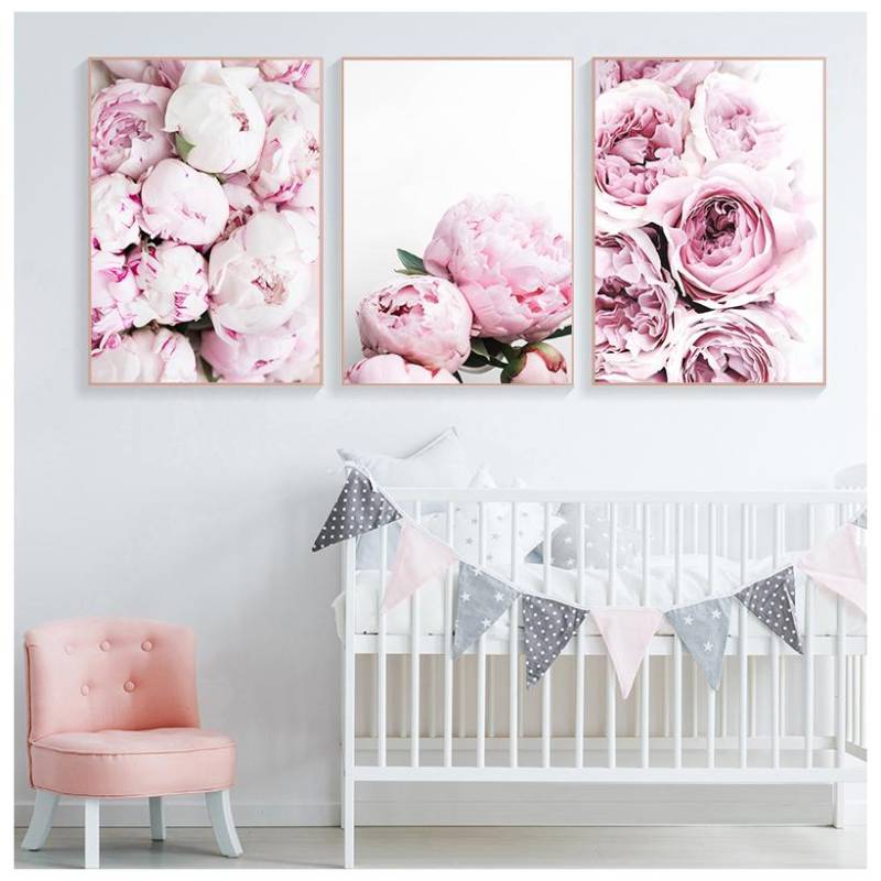 Nordische minimalistische Poster und Drucke Rosa Pfingstrose Blume Kinderzimmer Dekor Leinwand Malerei Wand Kunst Bild für Wohnzimmer Kein Rahmen 21*30cm No Frame von Joom DACH
