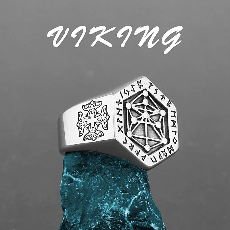 Nordic Viking Edelstahl Ring Anker Kompass Baum des Lebens Viking Rune Wolf Männer und Frauen Ring Schmuck Fabrik 9 von Joom DACH