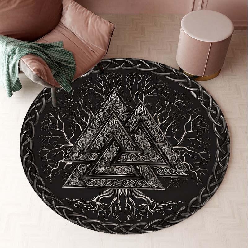 Nordic Viking Vintage Teppich Runde Matte Kreis Teppich Bad Matte Schwarz Matte Hause Dekoration Teppiche für Küche Teppiche für Wohnzimmer 60cm von Joom DACH