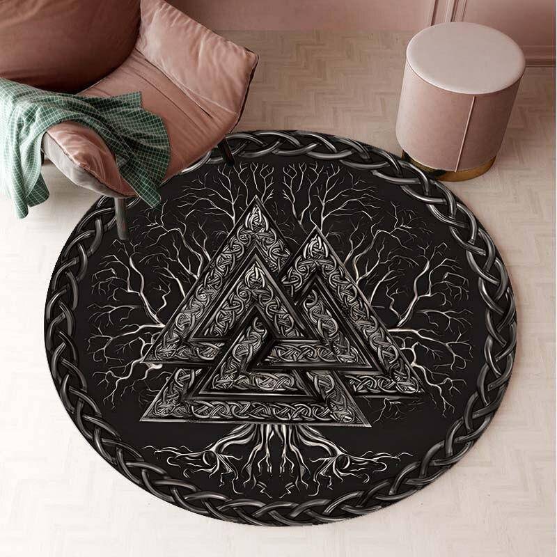 Nordic Viking Vintage Teppich Runde Matte Kreis Teppich Bad Matte Schwarz Matte Hause Dekoration Teppiche für Küche Teppiche für Wohnzimmer 60cm von Joom DACH