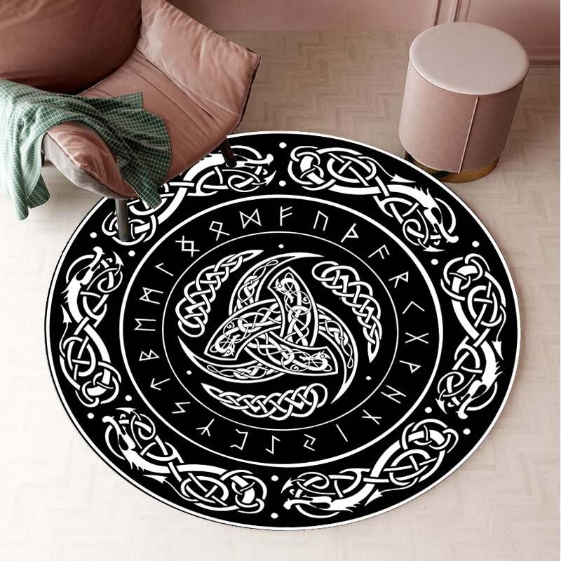 Nordic Viking Vintage Teppich Runde Matte Kreis Teppich Bad Matte Schwarz Matte Hause Dekoration Teppiche für Küche Teppiche für Wohnzimmer 60cm von Joom DACH