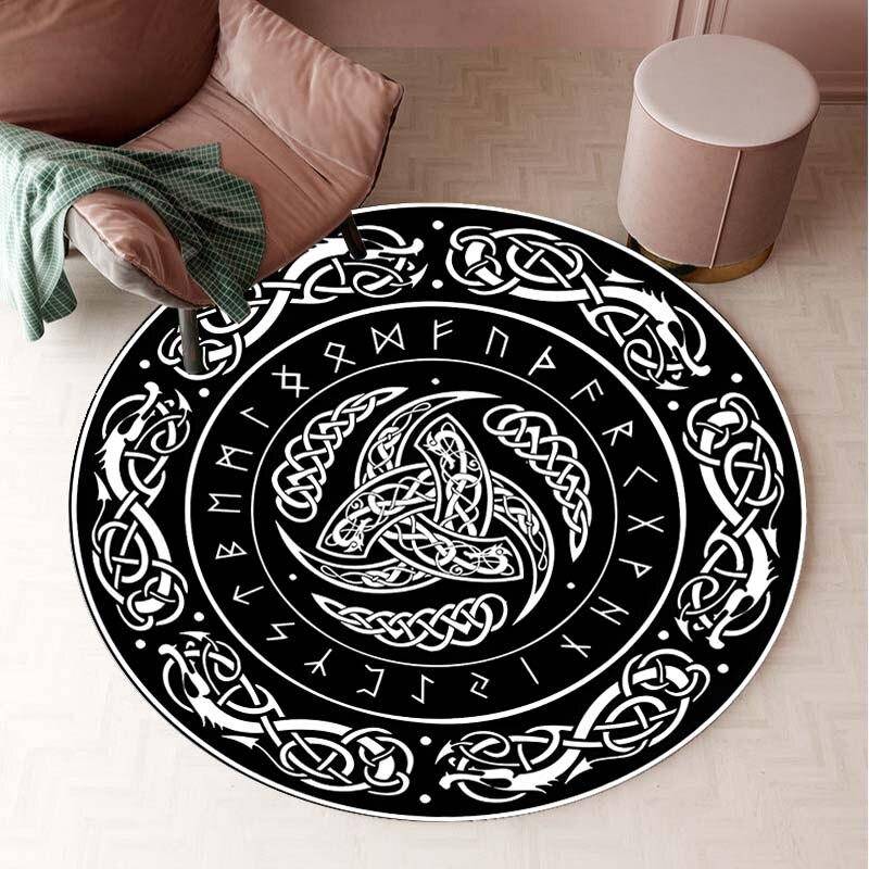 Nordic Viking Vintage Teppich Runde Matte Kreis Teppich Bad Matte Schwarz Matte Hause Dekoration Teppiche für Küche Teppiche für Wohnzimmer 60cm von Joom DACH