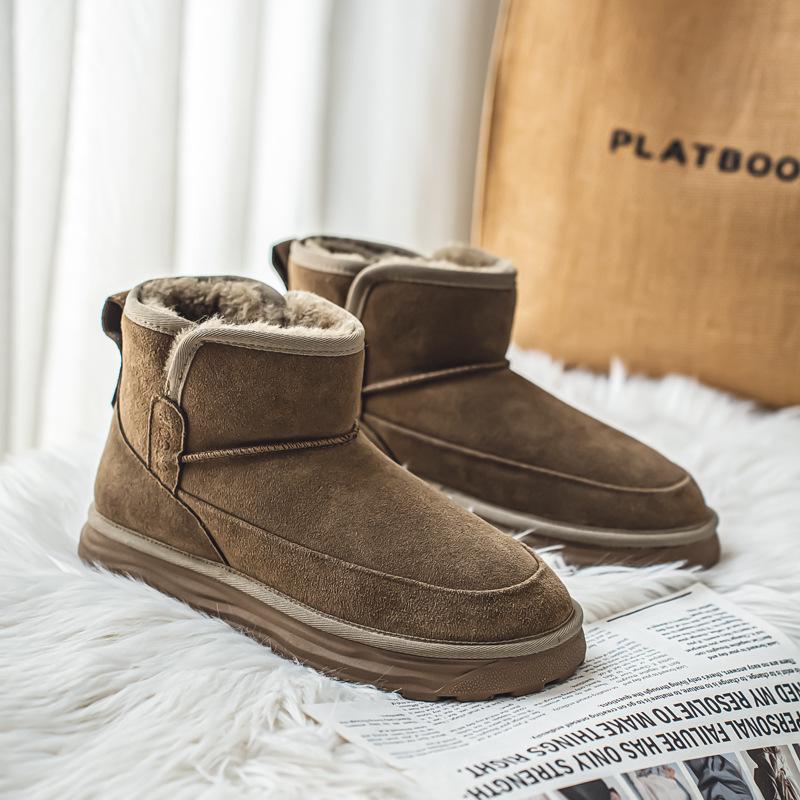 Northeast Herren Schneestiefel aus echtem Leder, Winter 2024, dickes Samtfutter, warme kurze Stiefel 43 von Joom DACH