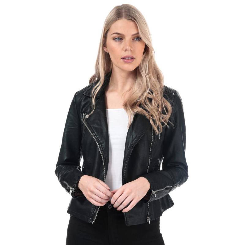 Nur Damen Gemma Bikerjacke aus Kunstleder 6 UK schwarz von Joom DACH
