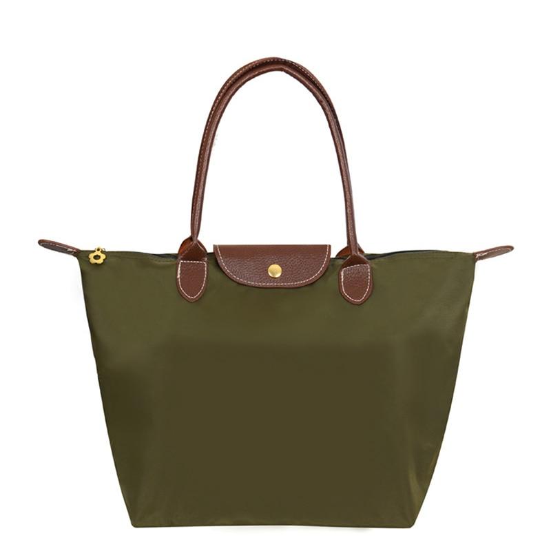 Nylon Strandtasche Mode Damen Handtasche Tote Oxford Schultertaschen Damen Wasserdicht Knödel Faltbare Einkaufstasche Small armee grüne von Joom DACH