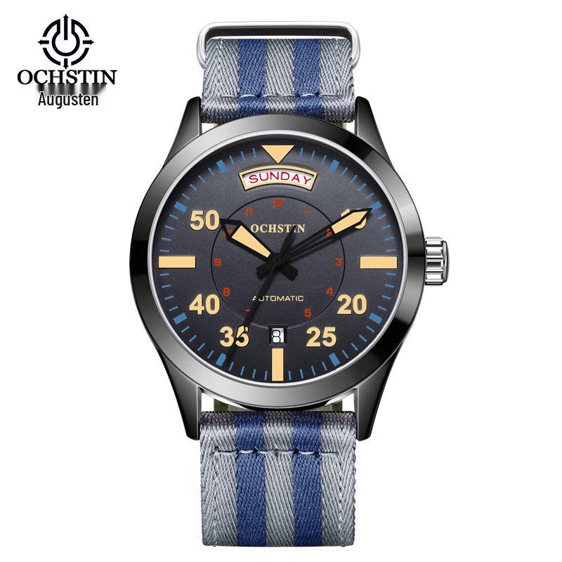 OCHSTIN Schweizer Herren-Mechanikuhr, High-End Automatik, Wasserdicht, Doppelkalender, Nylonarmband von Joom DACH