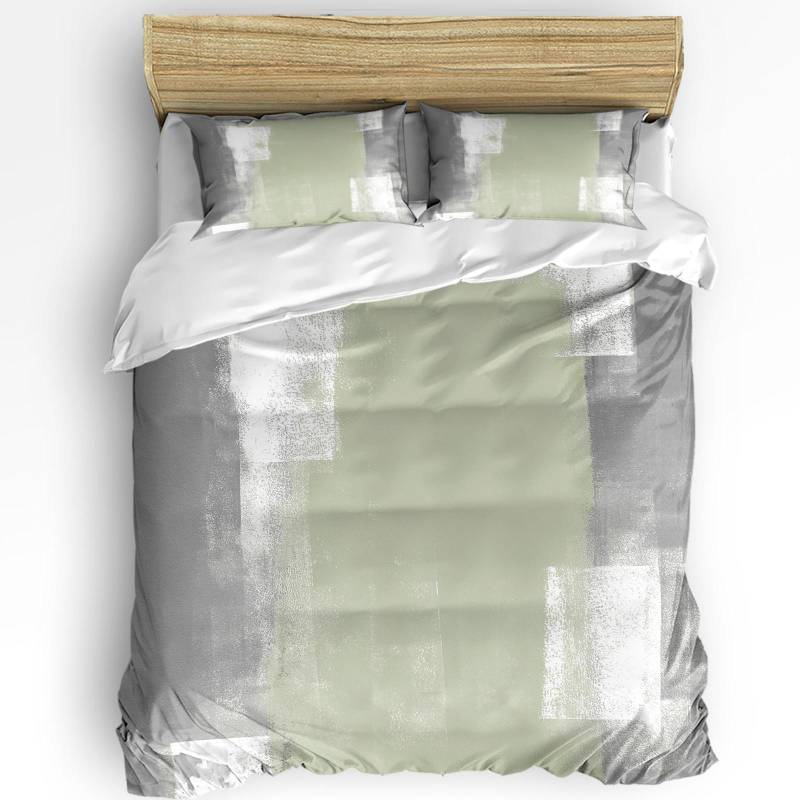 Ölgemälde Abstrakt Geometrisch Gelb Grau Bettbezug mit Kissenbezug 3-teiliges Bettwäscheset Steppdeckenbezug Doppelbett Heimtextil EU single(135x200cm) von Joom DACH