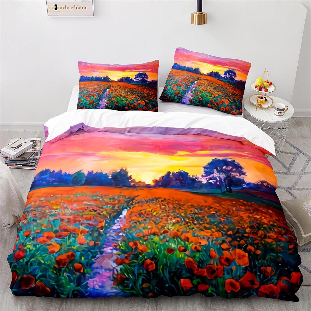 Ölgemälde Bettbezug-Set Bunte Farbe von Blumen Wolke für Kinder Jungen Teenager Dekoratives Polyester Bettwäscheset mit Kissenbezug EU single(135x200cm) von Joom DACH