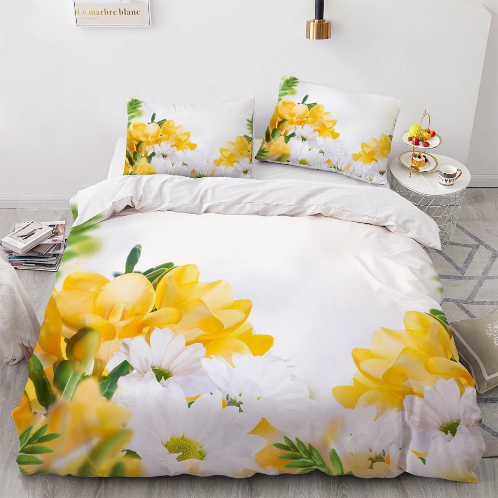 Ölgemälde Blumen Digitaldruck Polyester Bettwäschesets Erwachsene Bettwäsche Steppdecke Kunst Bettbezug Set Einzelkönigsgröße EU single(135x200cm) von Joom DACH