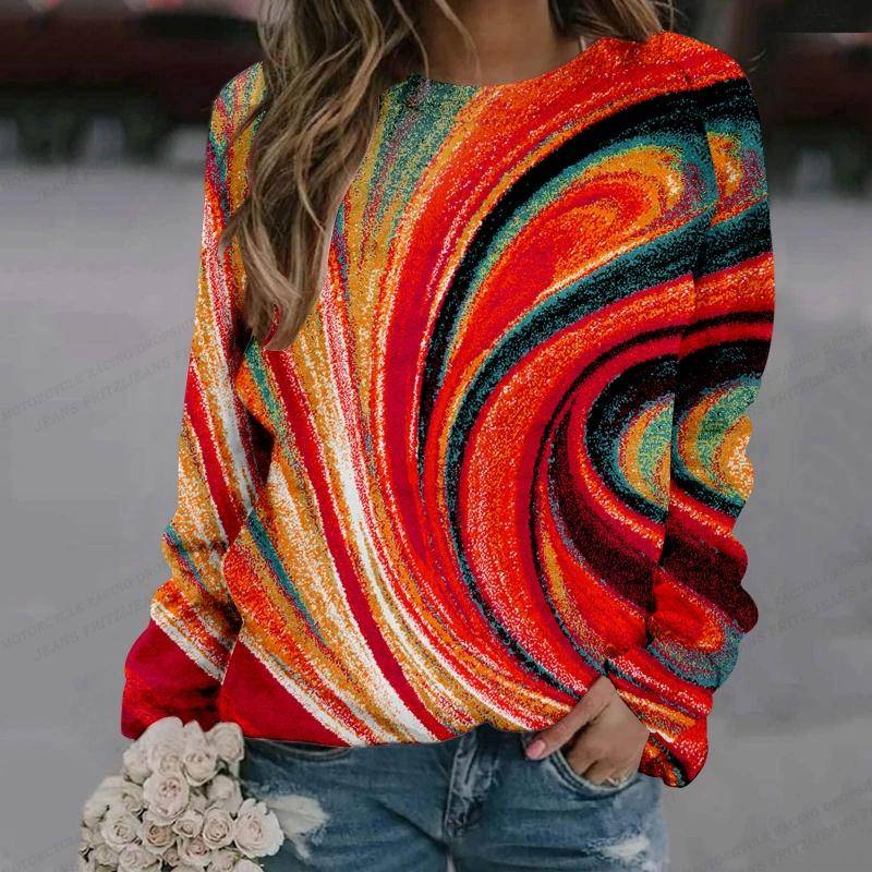 Ölgemälde Langarm Damenmode Langarm Sweatshirt Y2k Langarm O-Ausschnitt Kleidung Luxus Pullover Reinbow Sweats Mädchen Mäntel Frühling 3XL von Joom DACH