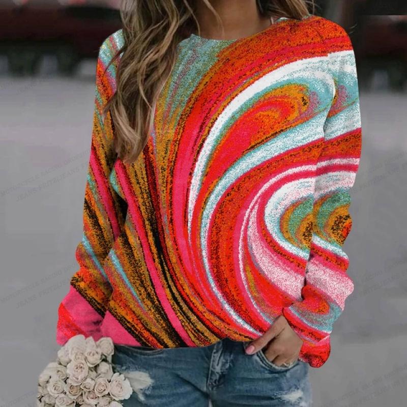 Ölgemälde Langarm Damenmode Langarm Sweatshirt Y2k Langarm O-Ausschnitt Kleidung Luxus Pullover Reinbow Sweats Mädchen Mäntel Frühling 3XL von Joom DACH