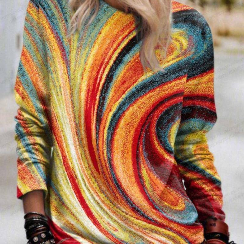 Ölgemälde Langarm Damenmode Langarm Sweatshirt Y2k Langarm O-Ausschnitt Kleidung Luxus Pullover Reinbow Sweats Mädchen Mäntel Frühling L von Joom DACH