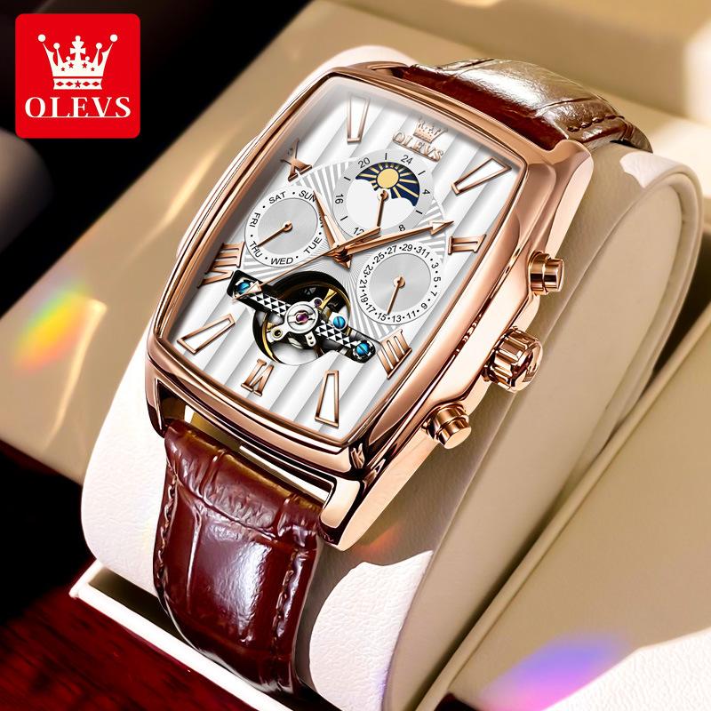 OLEVS Mode Marke Uhr Quadratische Mode Mechanische Uhr Multi-funktion Gürtel Hohl herren Uhr herren Uhr von Joom DACH