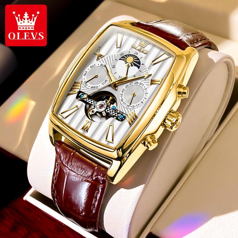 OLEVS Mode Marke Uhr Quadratische Mode Mechanische Uhr Multi-funktion Gürtel Hohl herren Uhr herren Uhr von Joom DACH