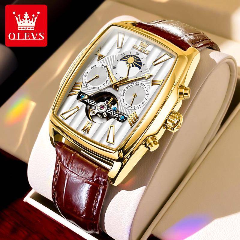 OLEVS Mode Marke Uhr Quadratische Mode Mechanische Uhr Multi-funktion Gürtel Hohl herren Uhr herren Uhr von Joom DACH