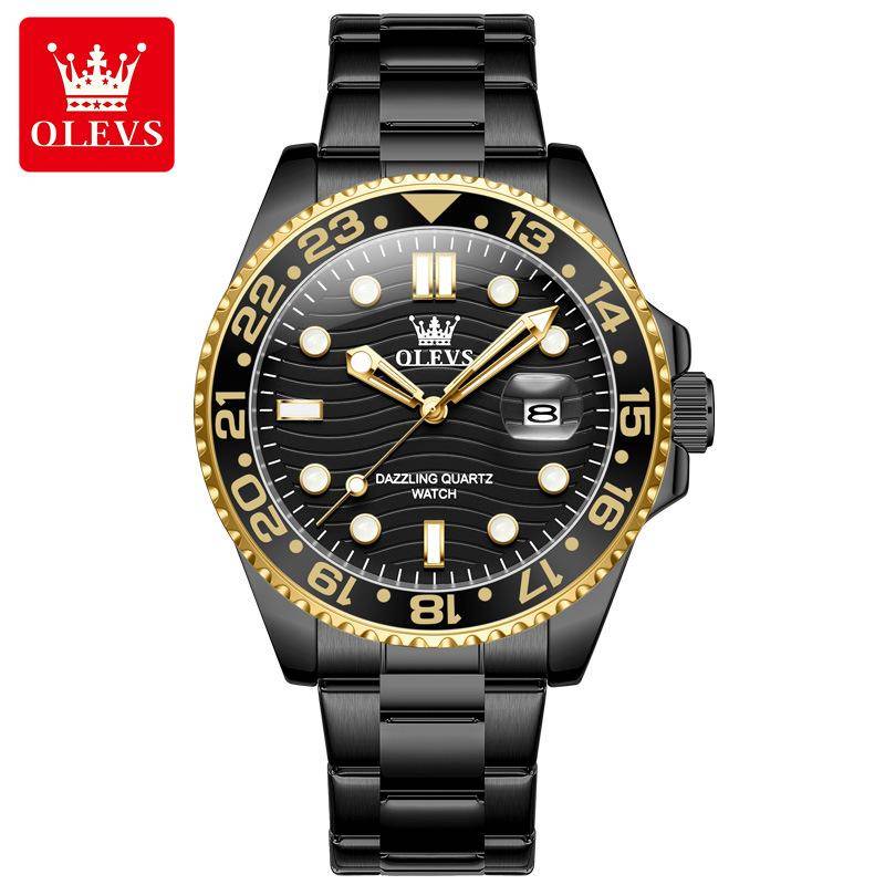 OLEVS Modische Herrenuhr, klassische Business-Uhren für Männer, großes Zifferblatt, Edelstahlarmband, wasserdicht, automatische Datumsanzeige, goldene Uhr schwarz von Joom DACH