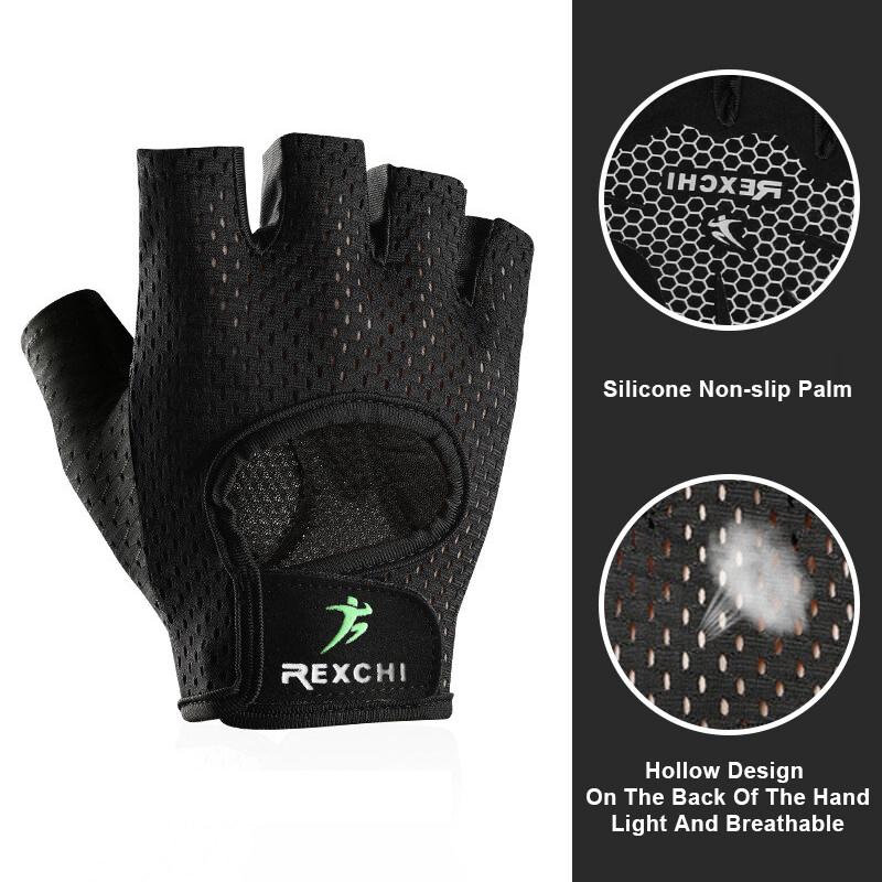 OLIKEI Fitness-Handschuhe für Männer und Frauen, Halbfinger-Sport-Reithandschuhe, atmungsaktive Gymnastik-Handschuhe, verschleißfest, rutschfest, Reck-Hantel-Handschuh S schwarz von Joom DACH