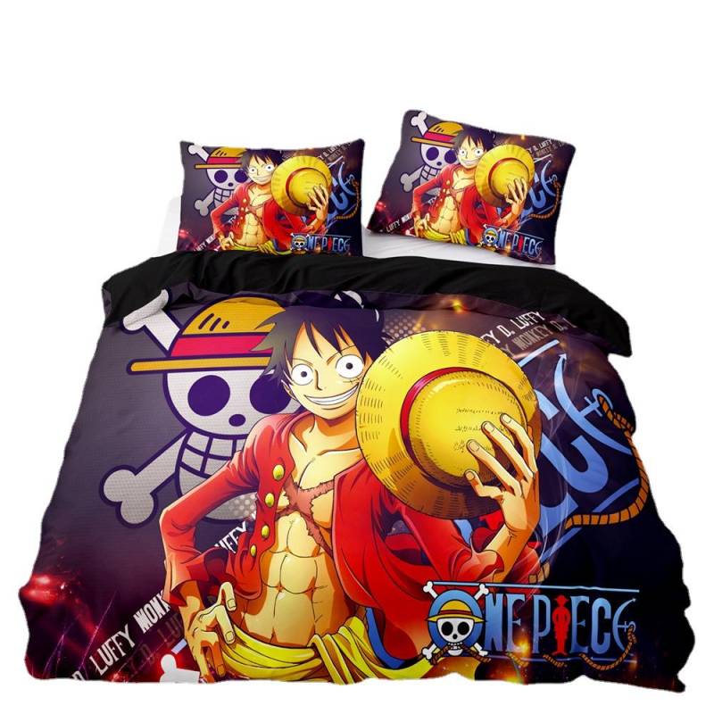 ONE PIECES Bettwäsche Set Monkey Ruffy Bettbezug 3D Druck Steppdecke Kissenbezug Kinder Jungen Teenager Geschenk Schlafzimmer Dekoration 135x200cm-2pcs von Joom DACH