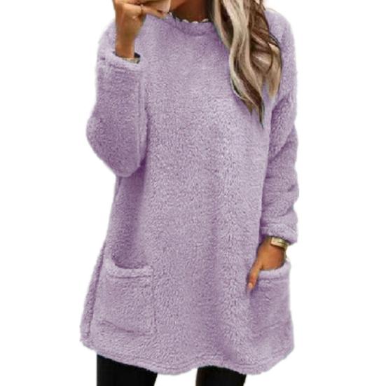 Oansatz Lange Ärmel Taschen Mittellange Winter Sweatshirt Frauen Lose Fit Stickerei Katze Muster Fleece Pullover Top 5XL licht lila von Joom DACH