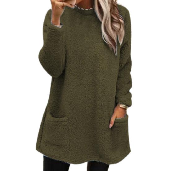 Oansatz Lange Ärmel Taschen Mittellange Winter Sweatshirt Frauen Lose Fit Stickerei Katze Muster Fleece Pullover Top 5XL armee grüne von Joom DACH