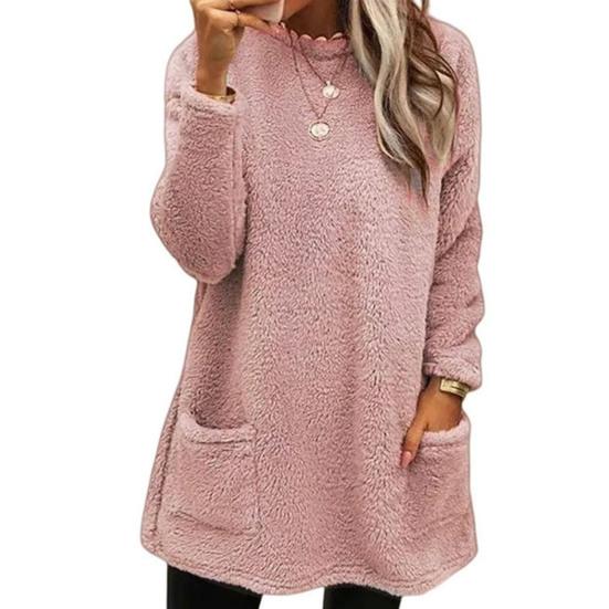 Oansatz Lange Ärmel Taschen Mittellange Winter Sweatshirt Frauen Lose Fit Stickerei Katze Muster Fleece Pullover Top XL rosa von Joom DACH