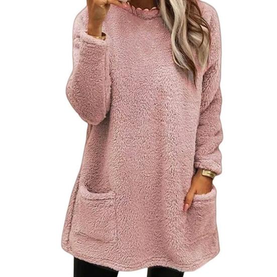 Oansatz Lange Ärmel Taschen Mittellange Winter Sweatshirt Frauen Lose Fit Stickerei Katze Muster Fleece Pullover Top XL rosa von Joom DACH