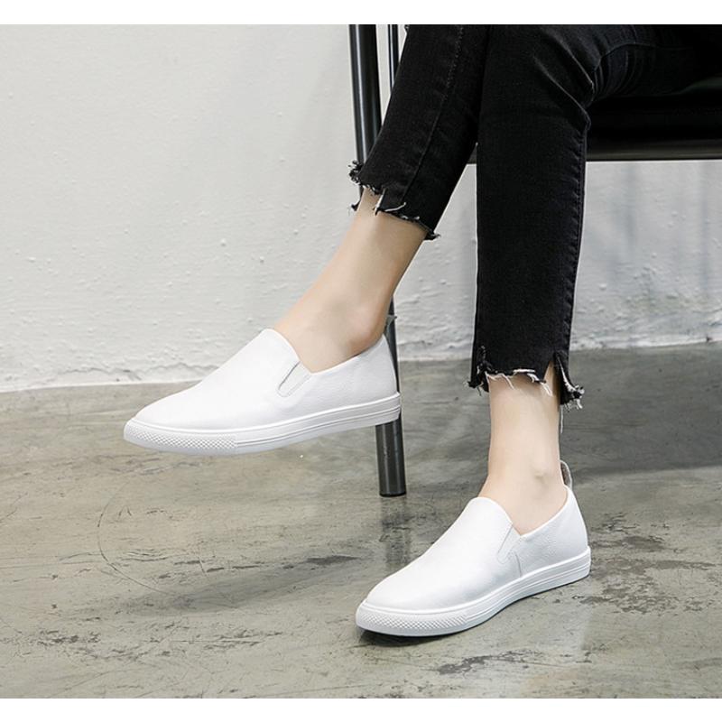 Obermaterial Rindsleder Slipper Damen Frühling und Sommer Neu Lässig Alleskönner Koreanische Version Bequemschuhe Damen Echtes Leder Kleine Weiße Schuhe 40 von Joom DACH