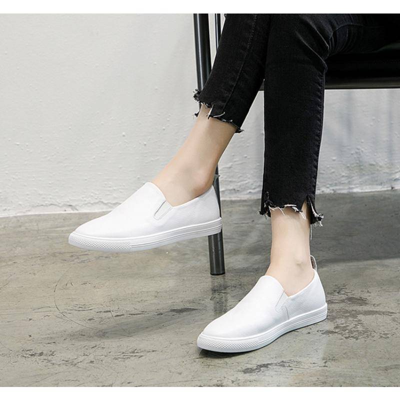 Obermaterial Rindsleder Slipper Damen Frühling und Sommer Neu Lässig Alleskönner Koreanische Version Bequemschuhe Damen Echtes Leder Kleine Weiße Schuhe 40 von Joom DACH