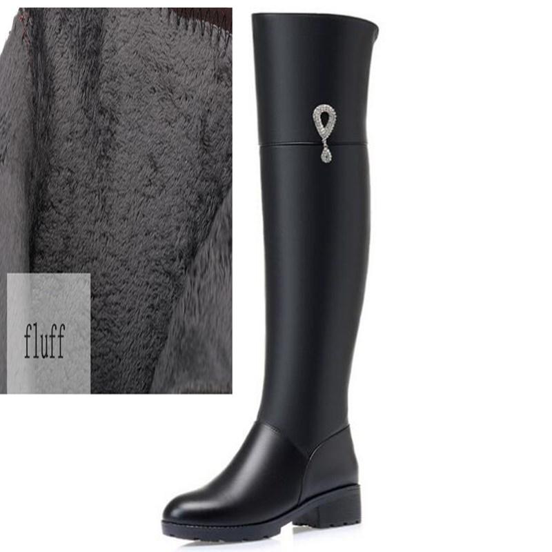 Oberschenkelhohe Stiefel aus echtem Leder für Damen, Winter, lange Stiefel, große Wolle, warme Overknee-Stiefel für Damen 38 von Joom DACH