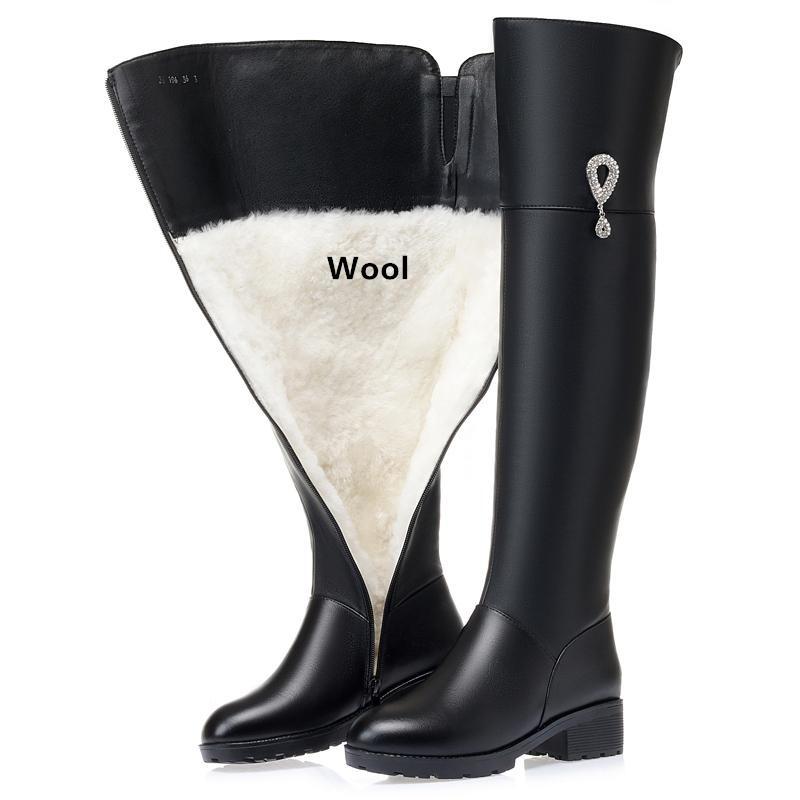 Oberschenkelhohe Stiefel aus echtem Leder für Damen, Winter, lange Stiefel, große Wolle, warme Overknee-Stiefel für Damen 40 von Joom DACH