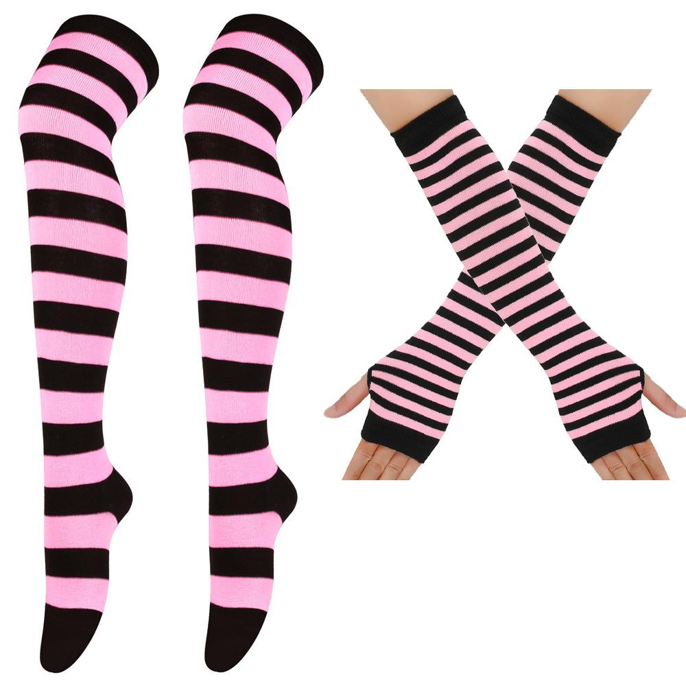 Oberschenkelhohe Strümpfe Mehrfarbig Lässige Handschuhe Damen Mädchen Gestreifte Lange Socken Überknie-Socken One Size von Joom DACH
