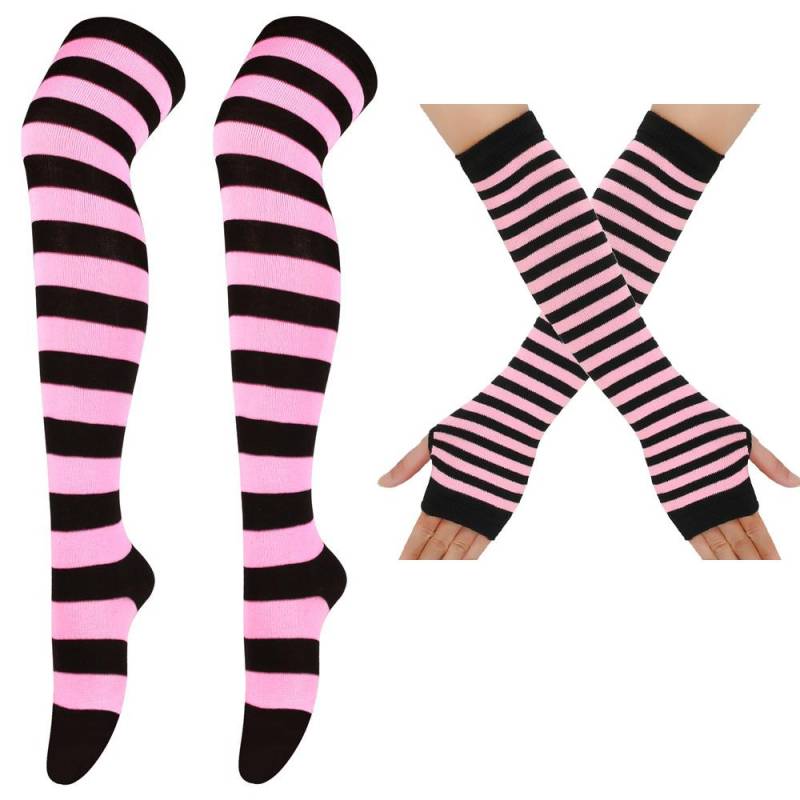 Oberschenkelhohe Strümpfe Mehrfarbig Lässige Handschuhe Damen Mädchen Gestreifte Lange Socken Überknie-Socken One Size von Joom DACH