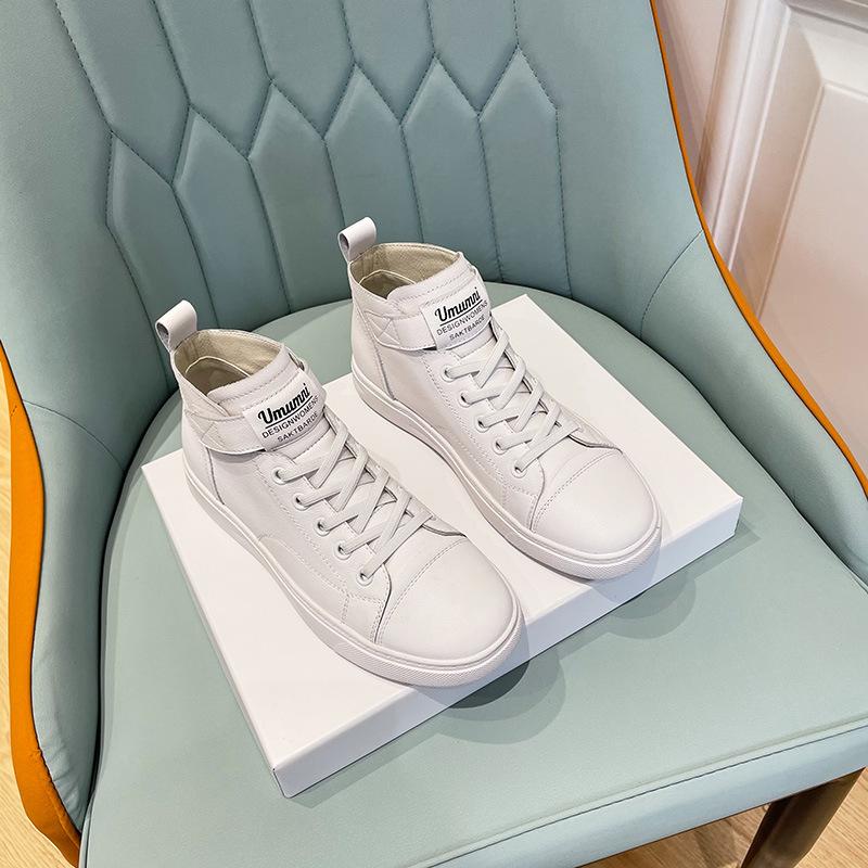 Oberste Schicht Rindsleder High-Top Echtleder Kleine Weiße Schuhe Damen Board Schuhe Damenschuhe Weiße Schuhe High-Top Schuhe Frühling Sportschuhe 40 von Joom DACH
