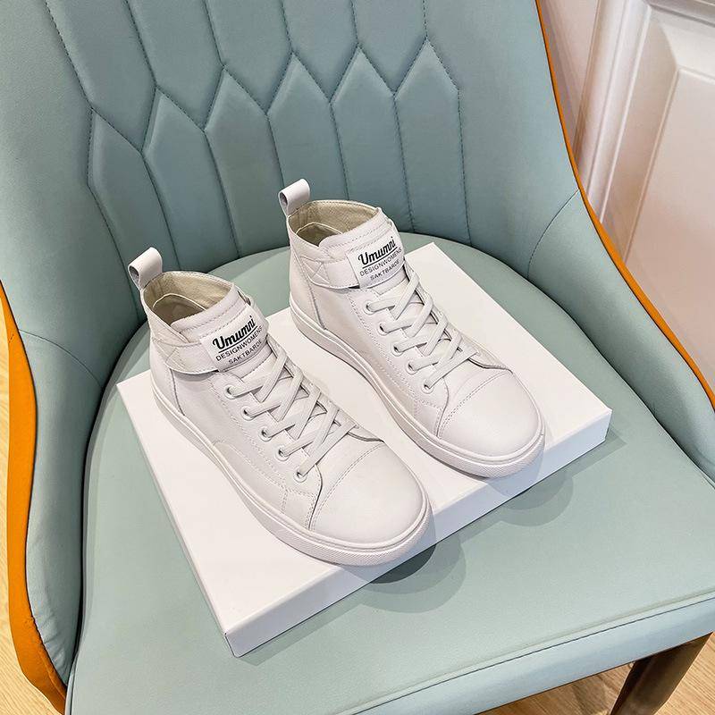 Oberste Schicht Rindsleder High-Top Echtleder Kleine Weiße Schuhe Damen Board Schuhe Damenschuhe Weiße Schuhe High-Top Schuhe Frühling Sportschuhe 40 von Joom DACH