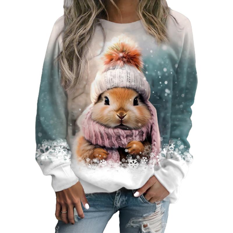 Oberteile für Damen, 3D-Süßes Eichhörnchen-Druck, Rundhals-Langarm-T-Shirt, Herbst, lässiges Damen-Langarm-Top für Weihnachten 4XL hellgrüne von Joom DACH