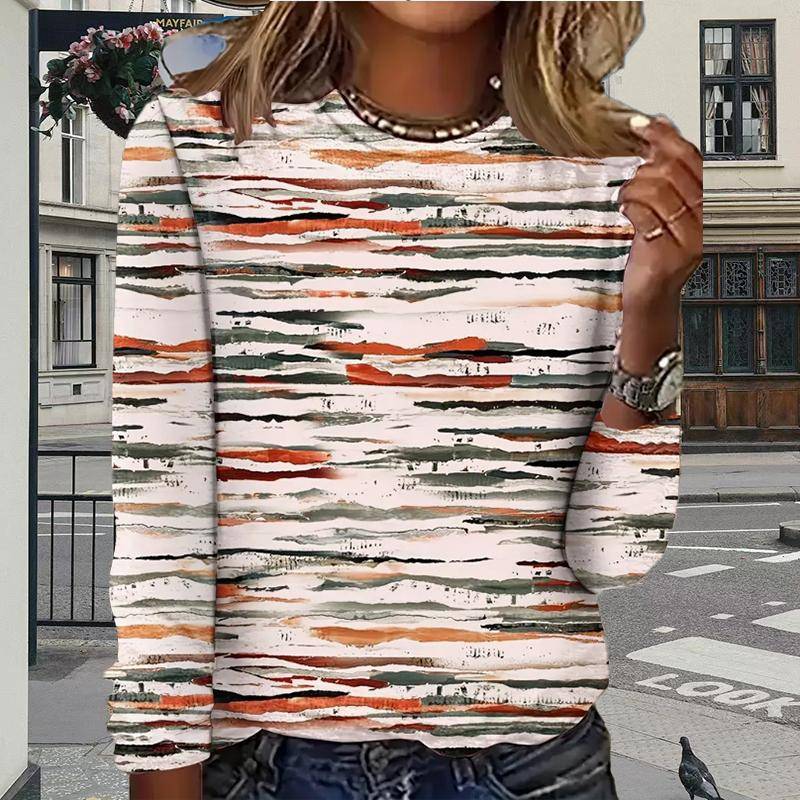 Oberteile für Damen, Camouflage-Linien-Print, Rundhalsausschnitt, Langarm-T-Shirt, Herbst, lässiger, schlanker Pullover, Langarm-Oberteil für Damen 6XL weiß von Joom DACH