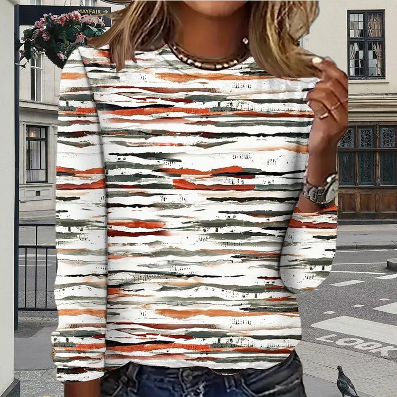 Oberteile für Damen, Camouflage-Linien-Print, Rundhalsausschnitt, Langarm-T-Shirt, Herbst, lässiger, schlanker Pullover, Langarm-Oberteil für Damen 8XL rosa von Joom DACH
