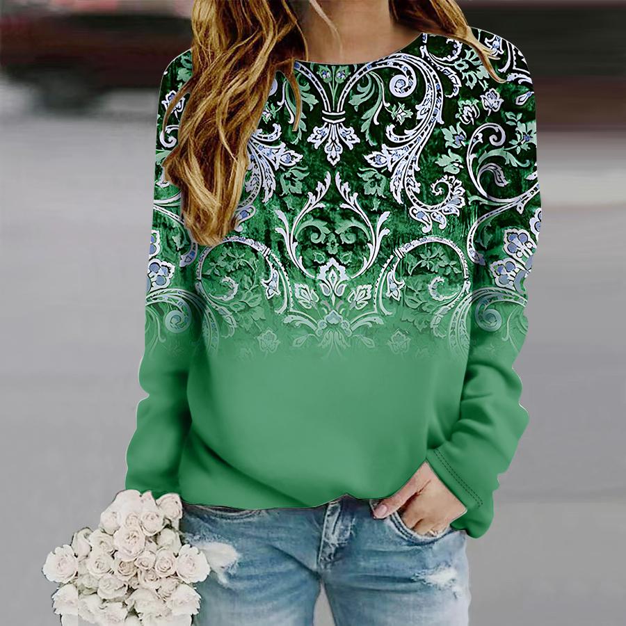 Oberteile für Damen, Rundhalsausschnitt, Langarm-T-Shirt mit antikem Baumblatt-Druck, Herbst, lässiger, schlanker Pullover, Langarm-Oberteil für Damen 3XL von Joom DACH