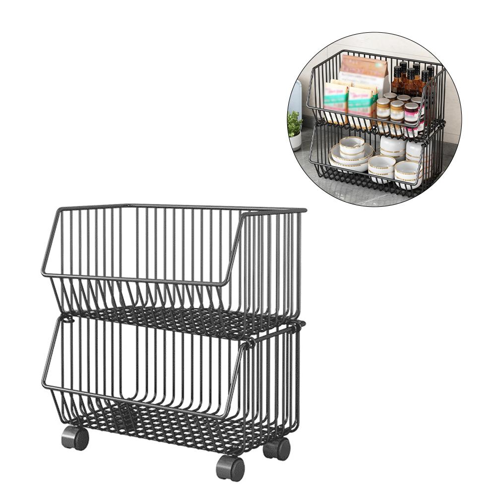 Obstkorb mit 3 Ebenen für die Küche, Aufbewahrungswagen, stapelbarer Aufbewahrungskorb aus Metalldraht, Snack-Organizer 2 Tier schwarz von Joom DACH