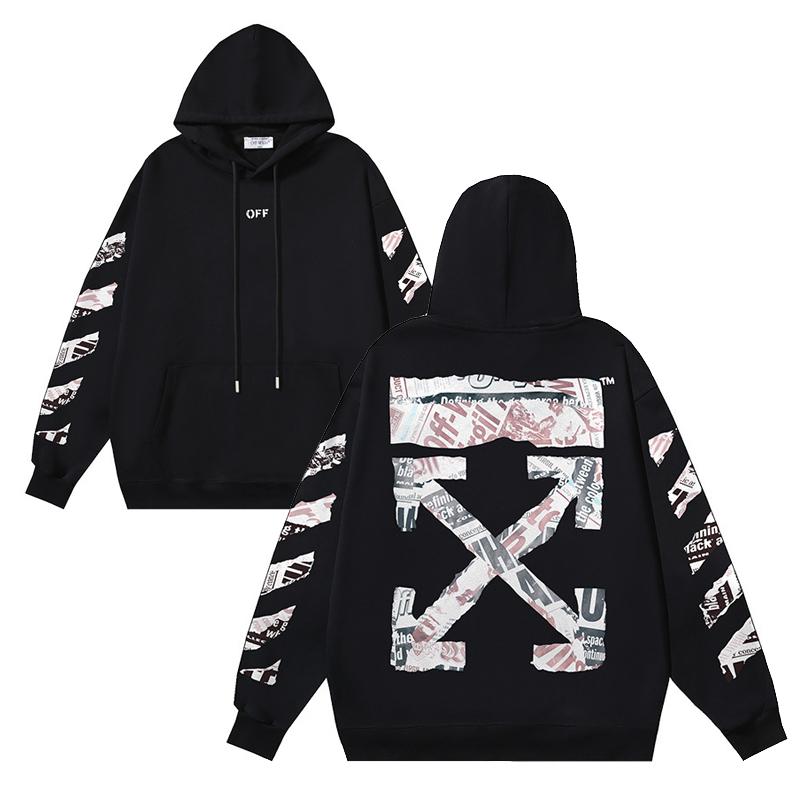 Off-White 2025 Herbst/Winter Neuer Herren-Hoodie mit Zeitungs-Pfeilmuster-Druck L schwarz von Joom DACH