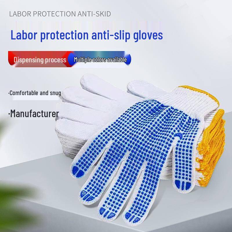 Off-White Baumwollgarn Arbeitshandschuhe - Verschleißfest, Rutschfest, Industrie- & Bauhandschutz Blue Dots 600g von Joom DACH