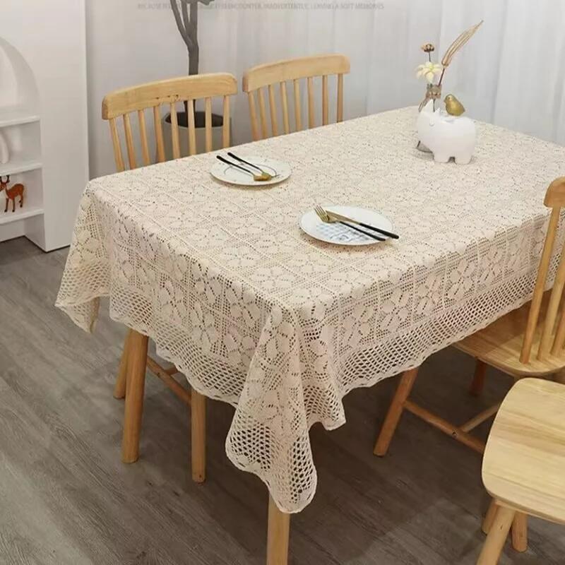 Off-White Tischdecke Gardenia ausgehöhlt gestrickt große Tischdecke Spitze Baumwolle Hanf Runde Tischdecke Hintergrund Dekor Tuch 130x130cm 1pcs von Joom DACH